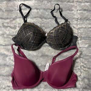 Victoria's Secret Black and Burgundy Bra Duo 34B